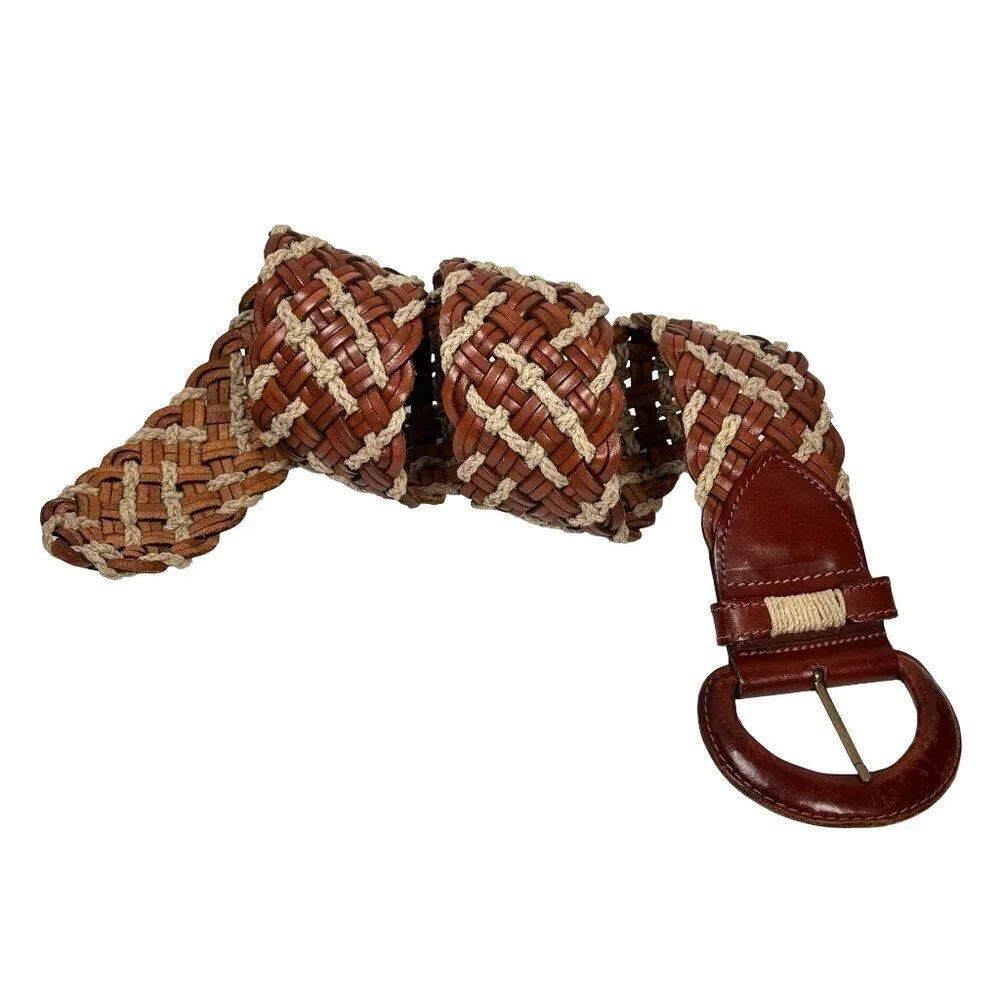 Women’s Wide Braided Leather Belt SZ M Brown Made in Turkey Boho Indie Festival
